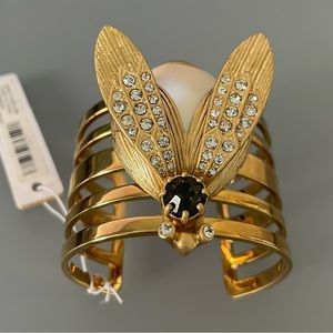 Ann Taylor Brilliant Beetle Cuff Bracelet Gold Tone Rhinestone Pearl Insect NWT